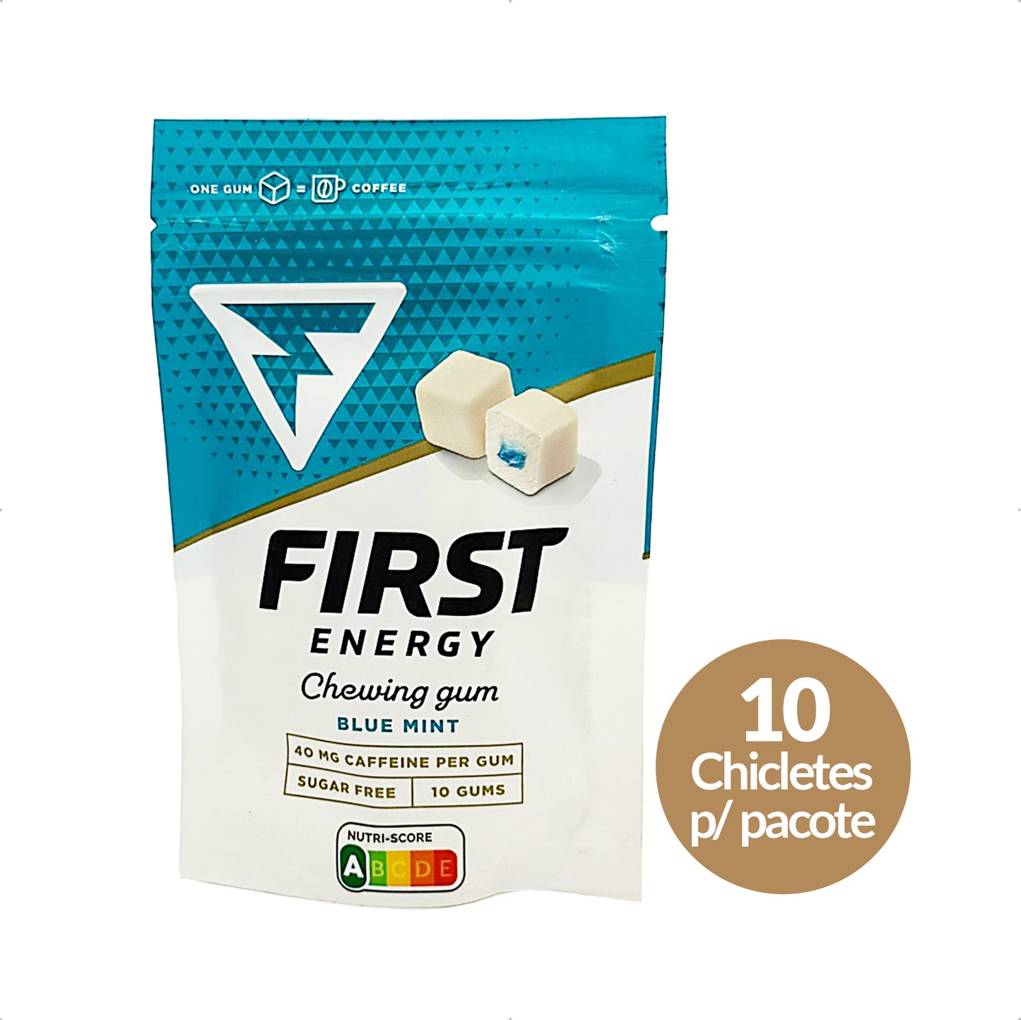 Chiclete Energético First Gum Cafeína Hortelã/Menta