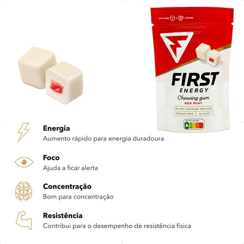 Chiclete Energético First Gum Cafeína Hortelã/Menta