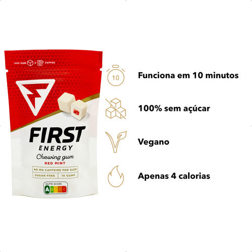 Chiclete Energético First Gum Cafeína Hortelã/Menta