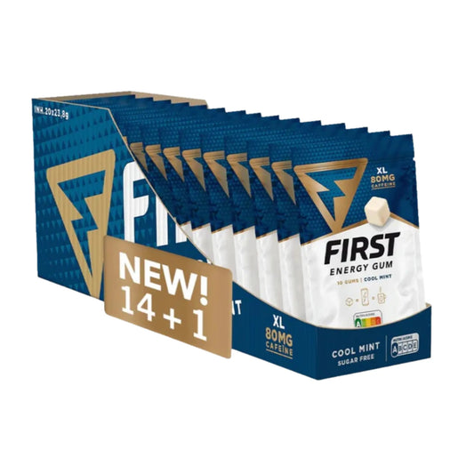 Caixa 15un Chiclete Energético First Energy Gum 80mg de Cafeina Sabor Menta - COOL MINT