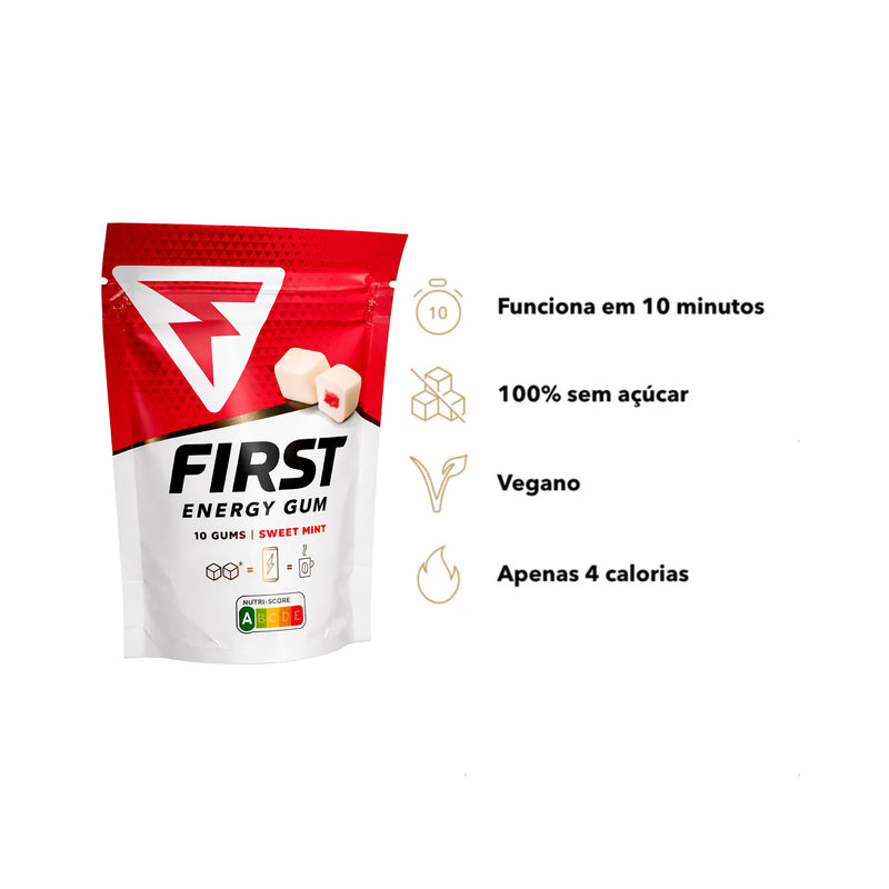 First Energy Gum 40mg Sweet Mint, chiclete energético sem açúcar com ...