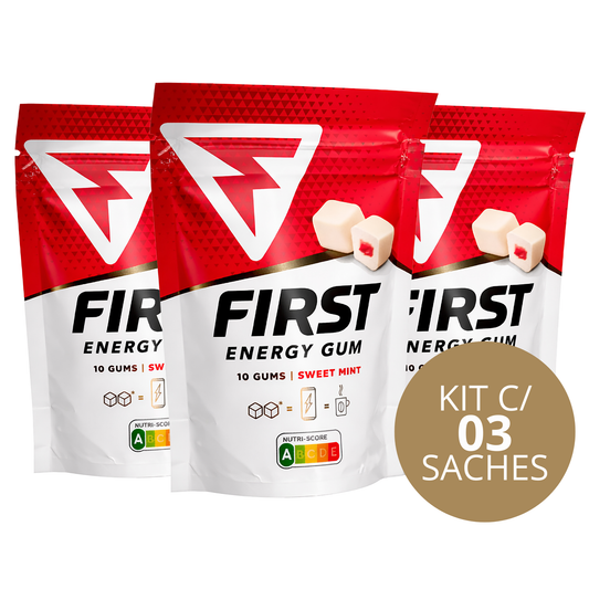 Kit com C/3 Unids Chiclete Energético First Gum Cafeína Menta