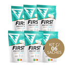 Kit com 6 sachês First Energy Gum 40mg Sweet Mint, chiclete energético sem açúcar com absorção rápida