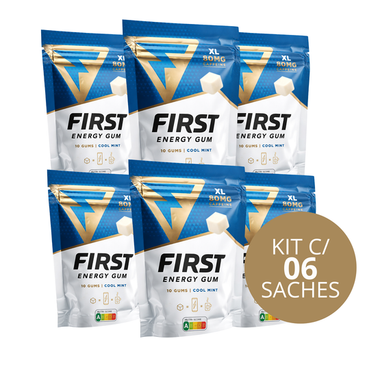 Kit c/6 Chiclete Energético First Energy Gum 80mg de Cafeina Sabor Menta - COOL MINT