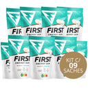 Kit com 9 sachês First Energy Gum 40mg Fresh Mint, chiclete energético sem açúcar com absorção rápida