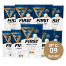 Kit com 9 sachês First Energy Gum 80mg Cool Mint, chiclete energético sem açúcar com energia rápida